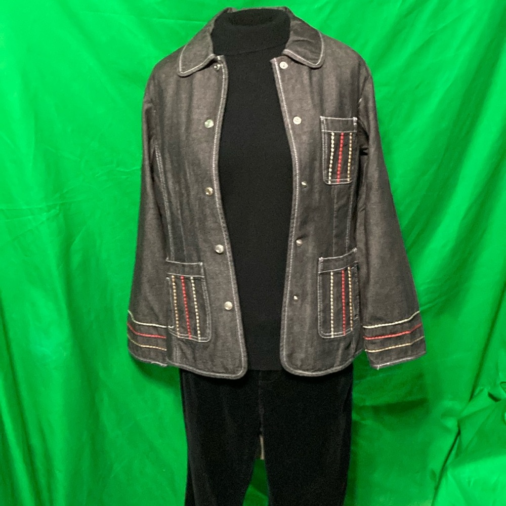 New Black denim jacket with embroidery detail